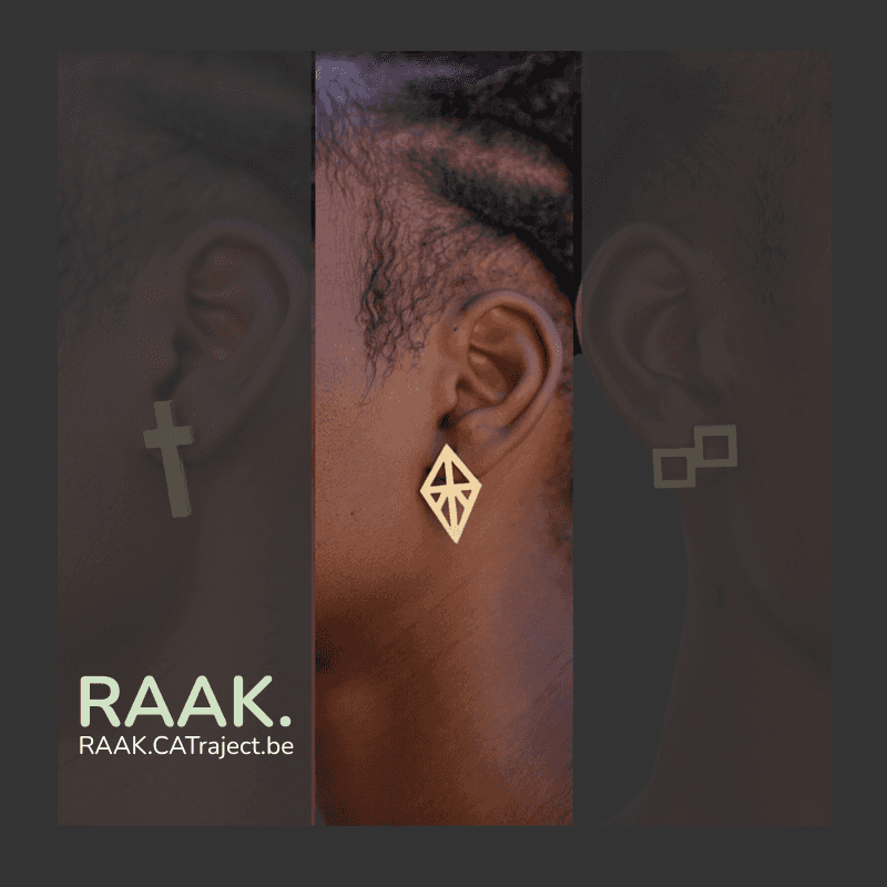 modulaire gouden oorbel PRISMA voor dames, geometrisch design, RAAK.Oorring