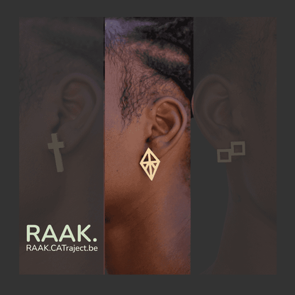 modulaire gouden oorbel PRISMA voor dames, geometrisch design, RAAK.Oorring