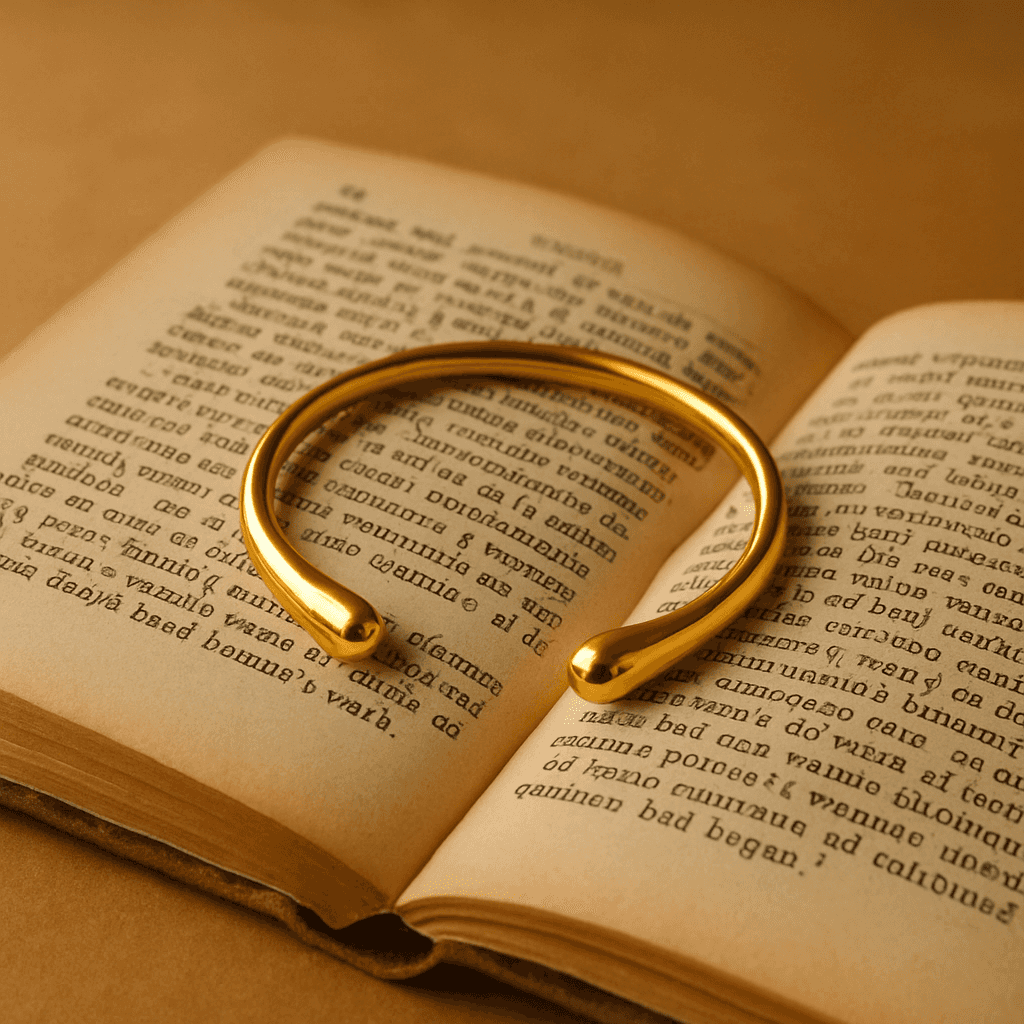 Gouden verstelbare armband op open boek