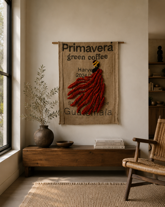 Coffee Lady Three - getuft WANDwerk in woonkamer