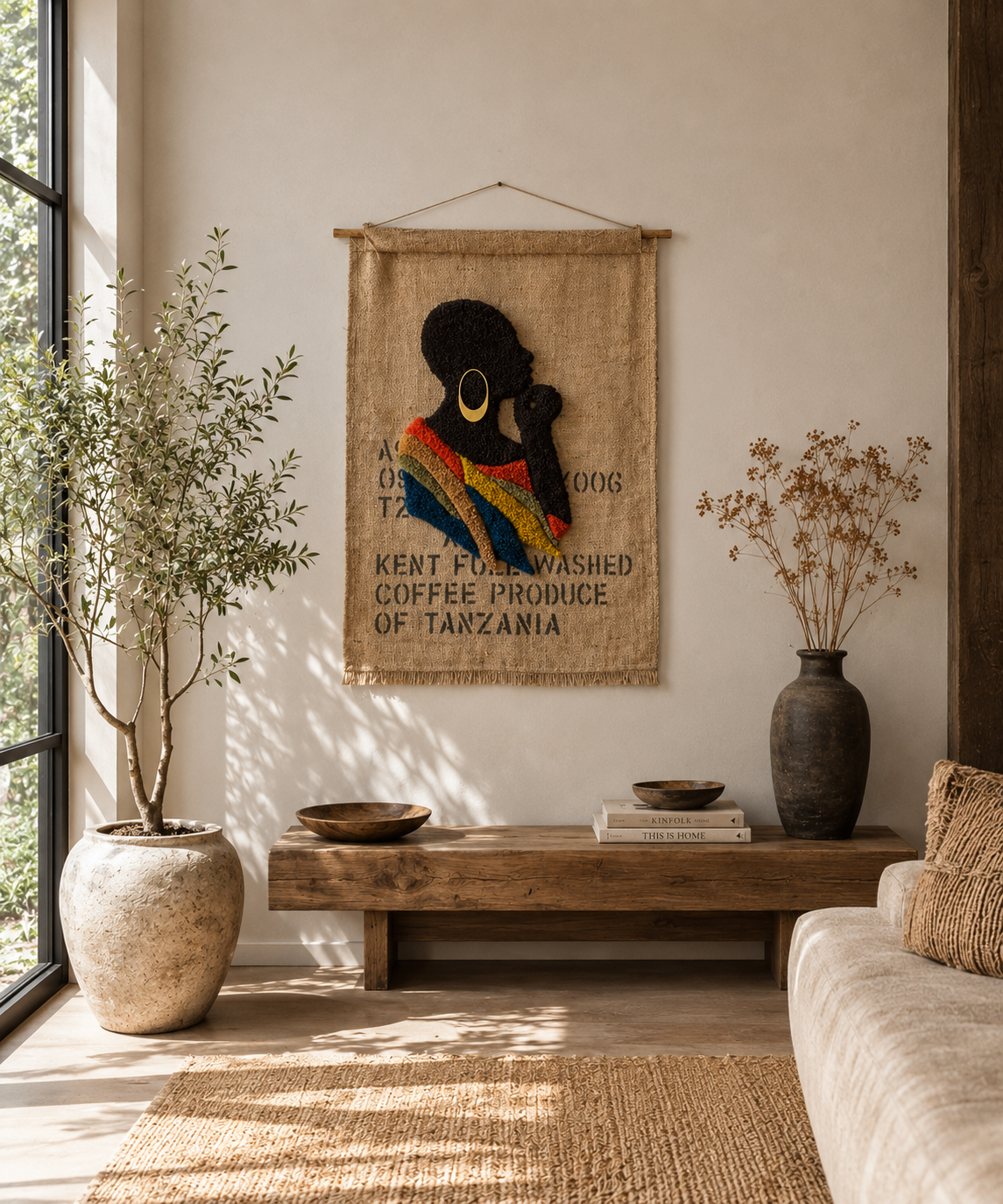 Coffee Lady Two - getuft WANDwerk in woonkamer