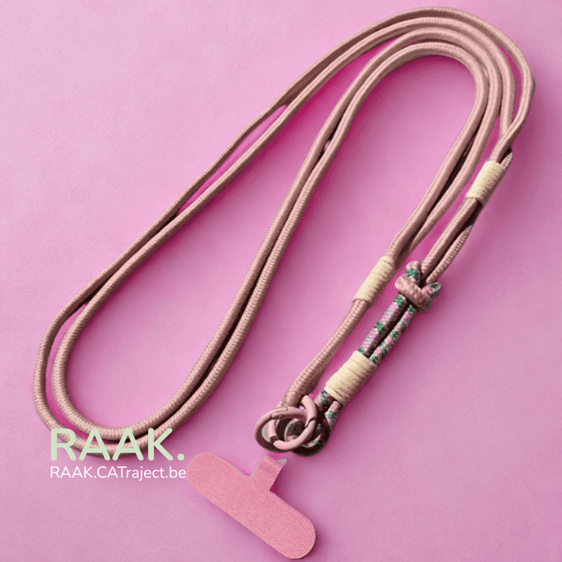 Roze en groene lanyard met knoopsluiting en sleutelhanger, duurzaam en unisex