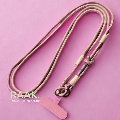 Roze en groene lanyard met knoopsluiting en sleutelhanger, duurzaam en unisex