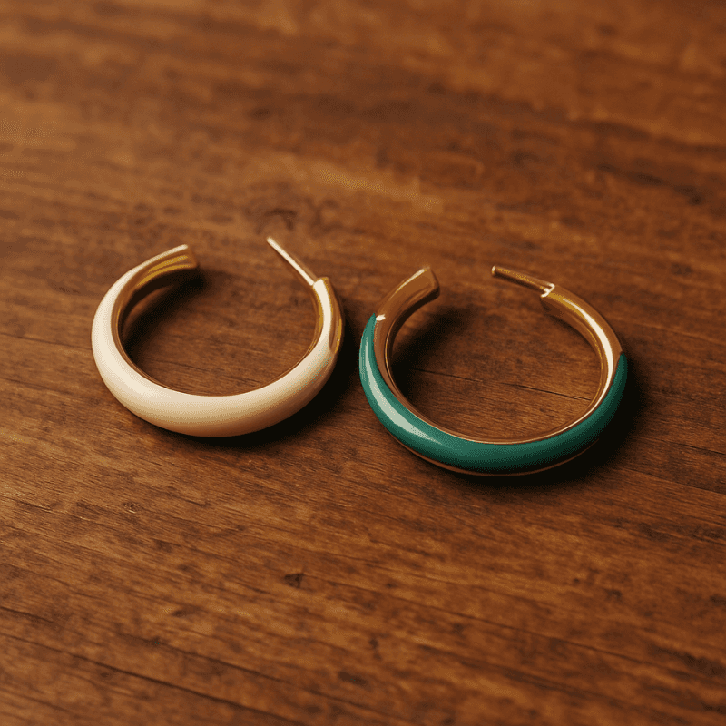Minimalistische emaille oorbellen in wit en groen