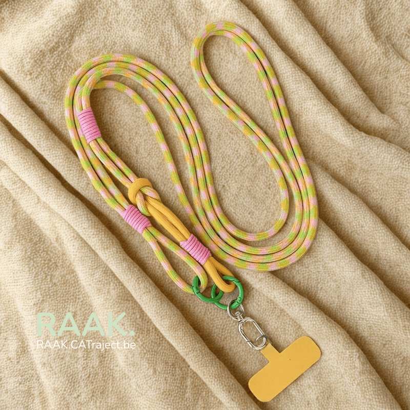 Kleurrijke verstelbare lanyard met telefoonhouder en sleutelhanger