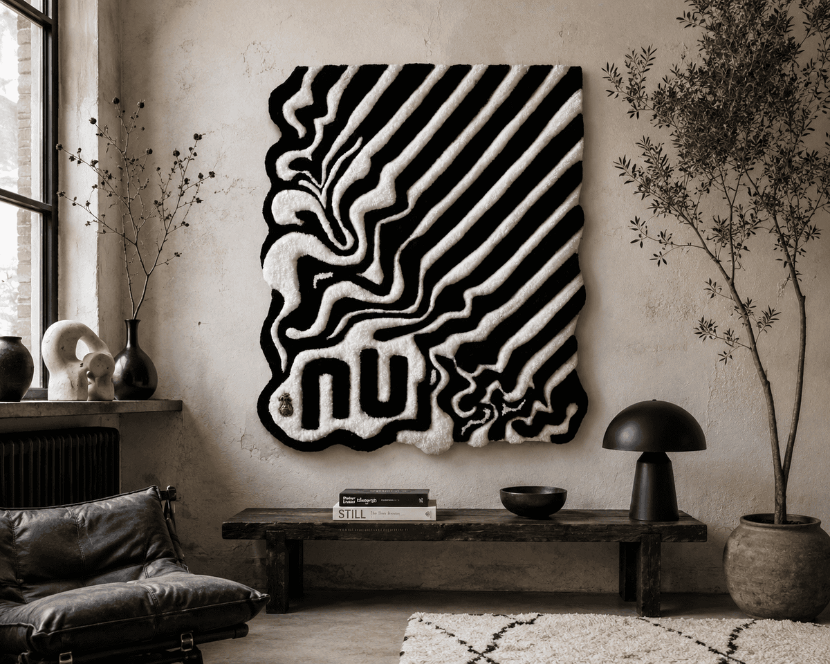 Handgetuft WANDwerk in acryl, made by CAT Gent in huiskamer