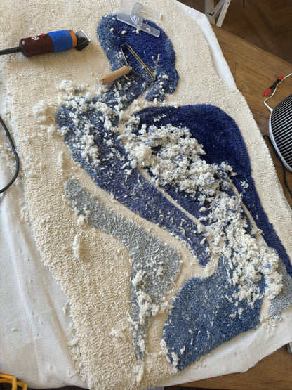 Handgetuft WANDtapijt acryl blauw, detail